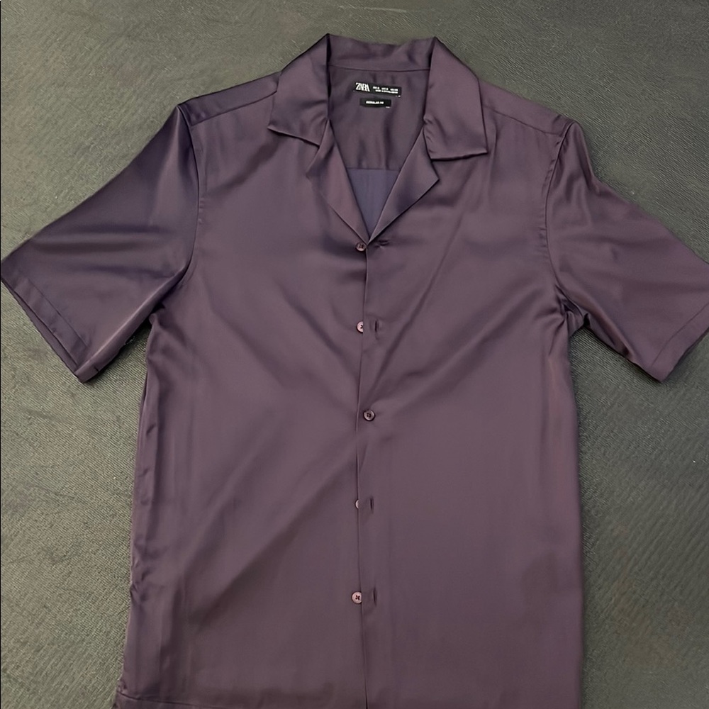 Zara Men's Satin Button-Up Shirt - Purple